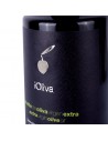 Botella iOliva - 500 ml. Aceite de Oliva Virgen Extra. Detalle etiqueta y logo
